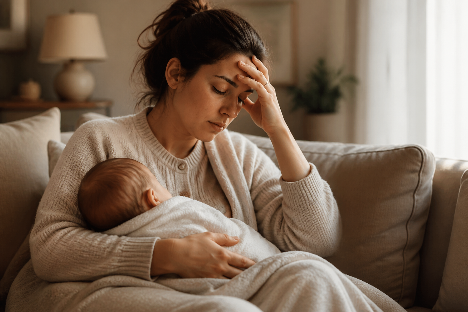 Maman allaitant son bébé dans un intérieur calme