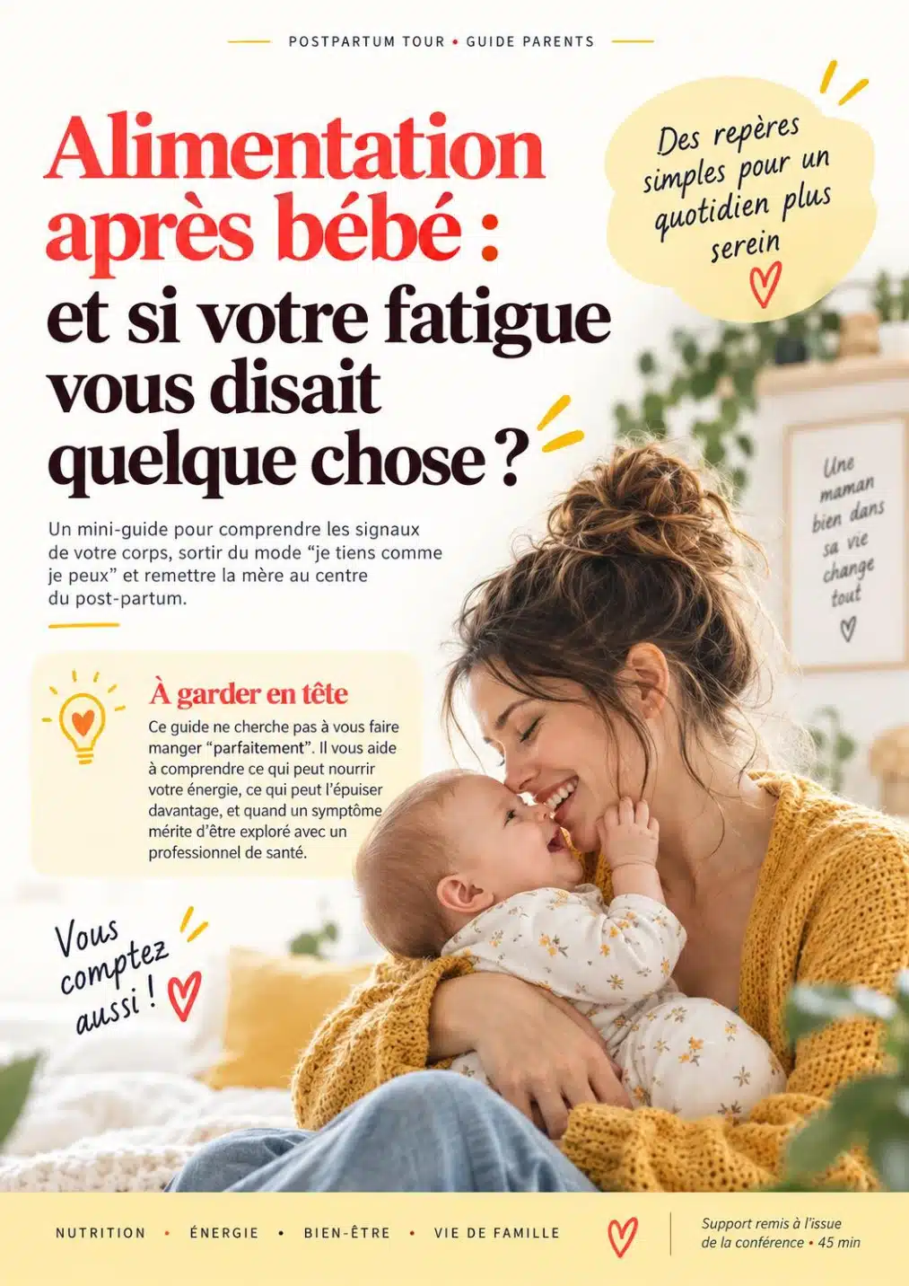 Couverture du guide Alimentation après bébé, avec une maman et son bébé